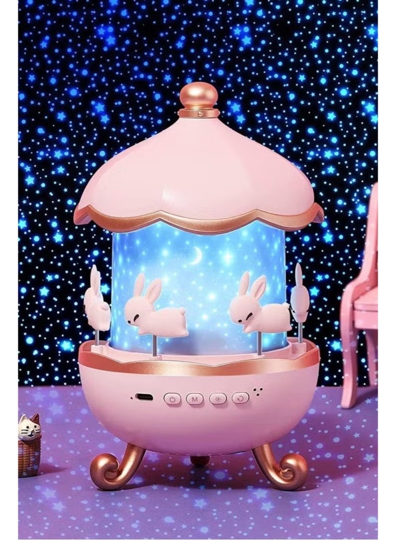 BLUMENIT Rabbit Star Projector Night Light for Kids – 6 Film Rotating Galaxy & Starry Sky Projector, USB Rechargeable, 5 Color Changing LED Baby Night Light for Bedroom, Girls, Boys – Cute Gift for Christmas, Birthday - Image 1